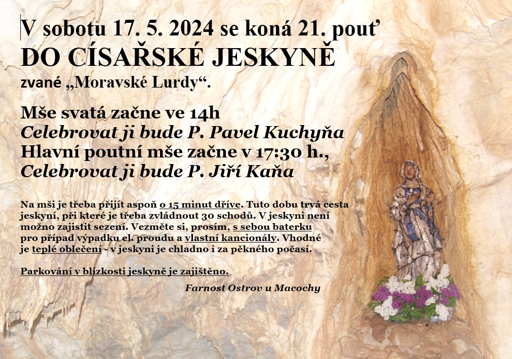 Plakát - jeskyně se sochou Panny Marie